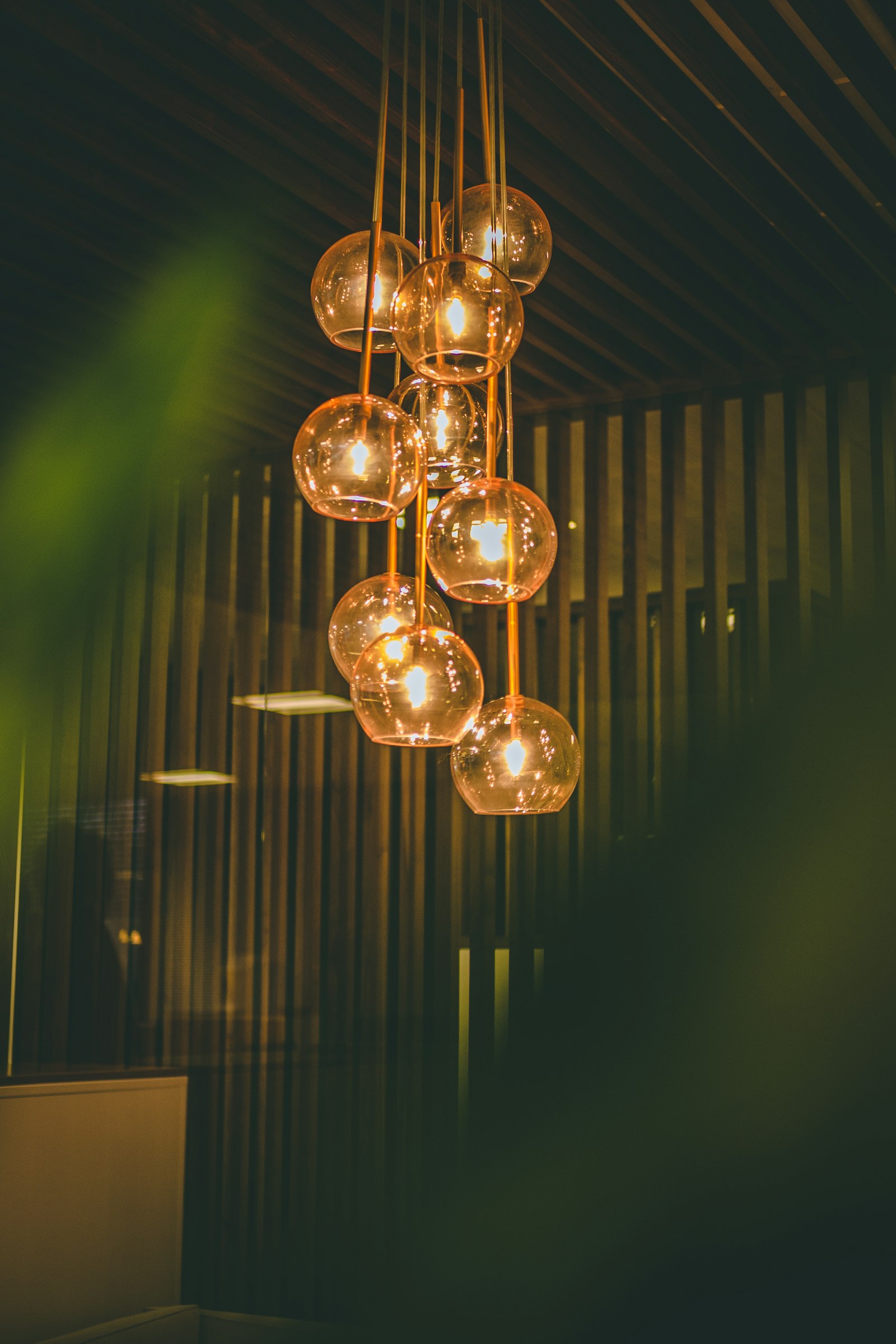 Pendant lighting in a considered interior scheme.