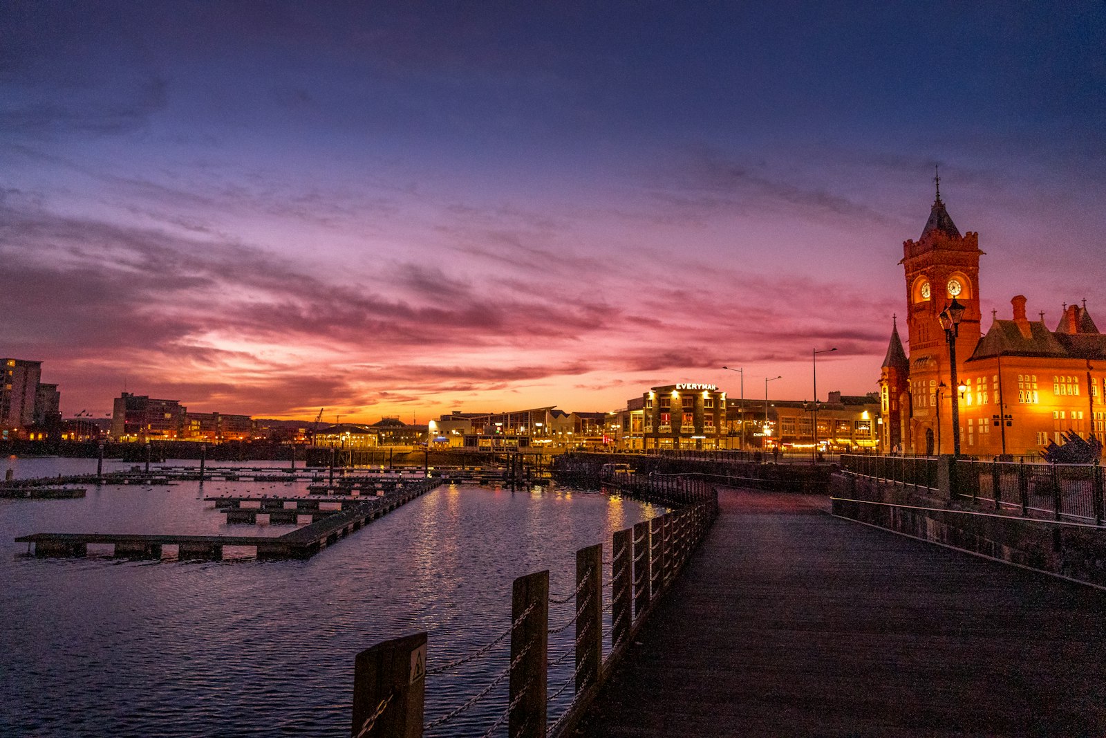 Cardiff Bay at sunset.
