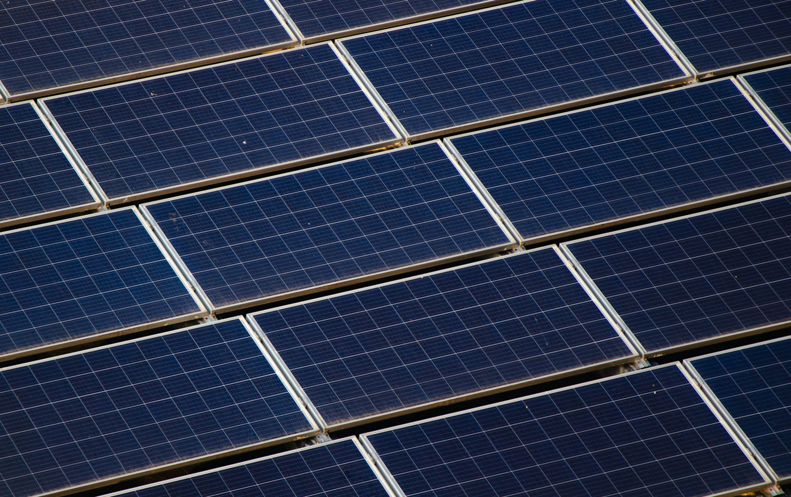 A commercial rooftop solar photovoltaic array.