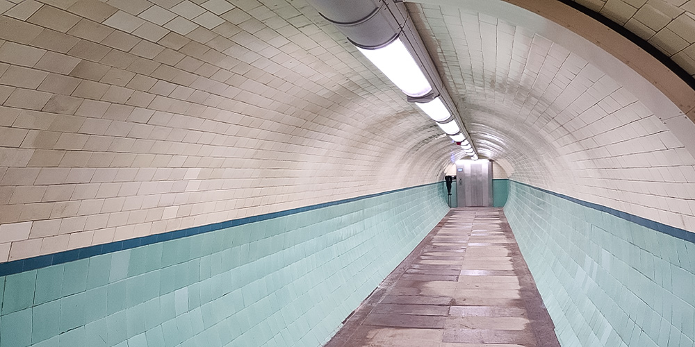 Lighting installed through a UK road tunnel.